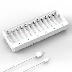 DLYFULL 12 BAY AA AAA 배터리 충전기 USB 및 TYPE-C 선택 가능한 NI-MH NI-CD 충전식 고속 충전 케이블 포함