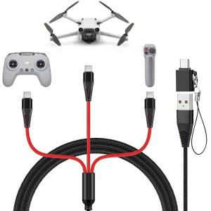 DJI 미니 4 프로 3 매빅 3 에어 2S 아바타 드론 3-IN-1 3A 고속 충전 케이블 USB C 코드(DJI FPV 리모컨 모션 컨트롤러 배터리 액세서리용 어댑터 포함) 4피트