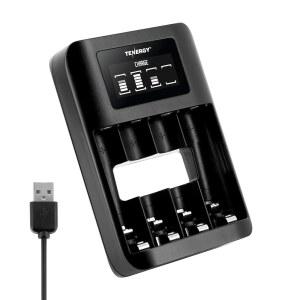 LCD 디스플레이와 USB 입력이 가능한 테너지 TN474U 4베이 NIMH/NICD 배터리 충전기 AA/AAA NIMH 및 NICD 배터리용 휴대용 충전기