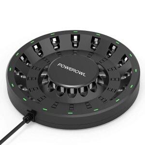 스마트 LED 조명 및 플러그 NIMH NICD 충전식 배터리 등을 위한 POWEROWL 16 베이 AAA 충전기(업데이트 고속 충전)