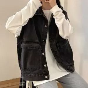 [하프클럽/셀럽하우스]시크한 블랙 베스트 레이어드 탄탄한 데님 아우터