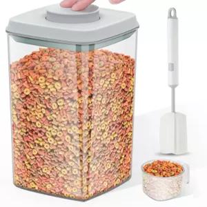 LEAWALK 4.2Qt 밀폐 개 고양이 사료 보관 용기 및 간식 BPA 프리 PET 클리어 스태커블 반려동물 보관함 1컵