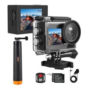 SVBony SVGo2 4K30FPS 수중 카메라, EIS 2.0 듀얼 터치스크린 방수 카메라 수중, 50MP 5배 줌, 플로팅 셀피 스틱이 있는 원격 액션 스노클링, 서핑용 배터리 2개
