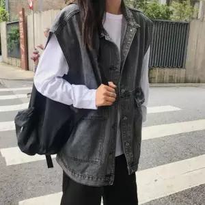 [하프클럽/셀럽하우스]여자 간절기 캐주얼 루즈핏 브랙진 데님조끼 청조끼