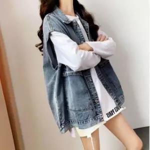 [하프클럽/셀럽하우스]여자 루즈핏 데님조끼 오버핏 데일리룩 청자켓 조끼