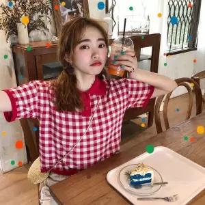 [하프클럽/셀럽하우스]썸머 니트티 귀여운 단추포인트 콕카라 반크롭 반팔티