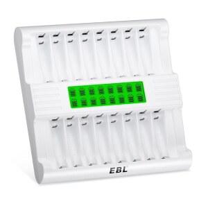 EBL AA 배터리 충전기 16 베이 1시간 고속 충전 및 LCD 디스플레이와 NIMH 충전식 배터리용 AC 플러그 케이블 포함
