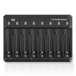 AA AAA 배터리 충전기 NI-MH NI-CD 충전식 배터리용 8베이 스마트 5V 2A 고속 충전 기능 및 LED 조명이 있는 독립 제어 충전기
