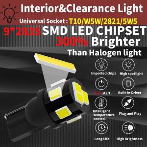 10개 W5W T10LED 전구 캔버스 2835 9SMD 12V 6000K 194 168 2821 자동차 실내 지도등 돔등 주차등 신호