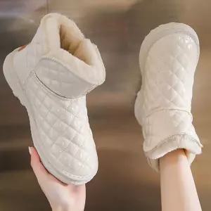 여성 여성화 방한화 패딩 체크패턴 털부츠 겨울 캐주얼 유광