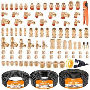 CheMuii 100 PCS 황동 DOT 에어 라인 피팅, 3 롤 50FT 1/4