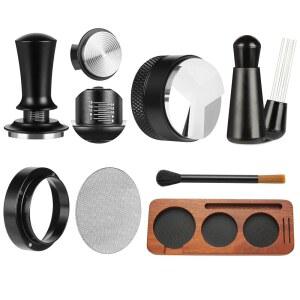 7 PCS 에스프레소 액세서리, 탬퍼 도구, WDT 스테이션, 교반기, 깔때기, 우드 도구 액세서리 퍽 기계 스크린(54mm) 유통업체, 탬퍼와 키트, 브러시, 투약 탬핑 커피