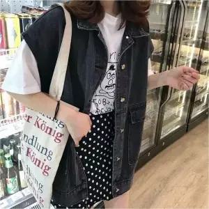 [하프클럽/셀럽하우스]데님 연청 조끼 여자 레이어드 블랙 루즈핏 청쪼끼