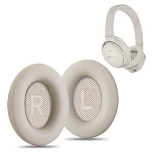 AHG 프리미엄 QC45 교체 이어 패드 쿠션 BOSE QUIETCOMFORT 45 / 노이즈 캔슬링 헤드폰(화이트 스모크)과 호환됩니다. 단백질 가죽 두꺼운 고밀도 폼 및 내구성