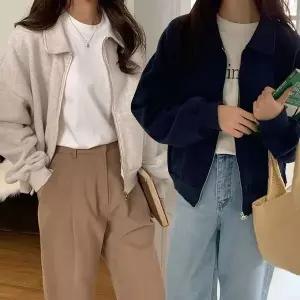 [하프클럽/]여성 심플 카라 맨투맨 집업 루즈핏 자켓 아우터 2색