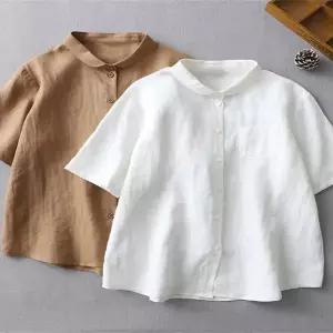 셔츠 마 남방 반팔 여름 정리 일본식 피터팬 칼라 린넨 리넨 여성 여자 캐주얼 화이트 루즈핏 얇은 면 소재