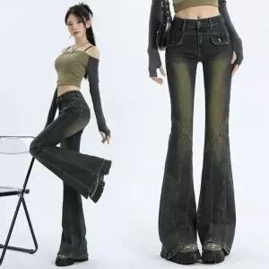 [하프클럽/셀럽하우스]워싱 슬림 어닝부츠컷팬츠 데일리 진청 데님 바지 스