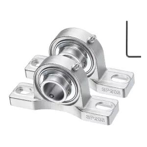 uxcell 2개 SUCP205-16 베개 블록 베어링 1인치 보어 셀프 얼라인먼트 스테인리스 스틸 베이스 장착 크롬