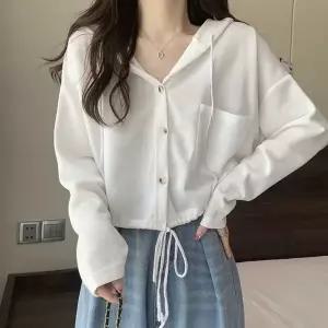 [하프클럽/셀럽하우스]청바지 코디 대학생 후드 버튼 가디건 스트링 자켓