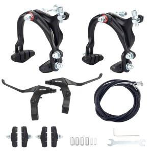 산악 자전거 BMX 크루저 자전거용 브레이크 케이블 브레이크 패드가 있는 FOMAS 자전거 캘리퍼 브레이크 세트 알루미늄 합금 앞뒤 브레이크 레버
