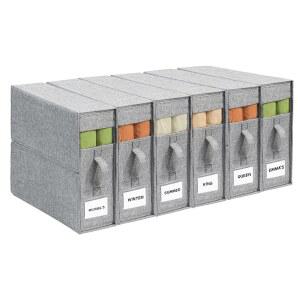 ZenStorage 6팩 시트 정리함 보관 - 여름 담요 시트 세트용 린넨 옷장용 창문 접이식 방진 시트 정리함을 갖춘 킹/퀸 사이즈 시트 보관 정리함 그레이