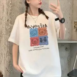 [하프클럽/셀럽하우스]곰돌이 2컬러 상의 캐릭터 반팔티 오버핏 프린팅