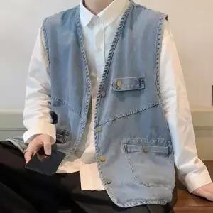 [하프클럽/]WL 빈티지 패션 데일리룩 데님 조끼 레이어드룩 오버핏 복고풍