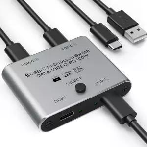 8K USB C 스위치 양방향 KVM 스위처 전원 케이블로 8K@60Hz/4K@144Hz 비디오 100W 공급 및 10Gbps 데이터