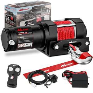 Nilight 3500파운드 ATV 윈치 12V 전기 윈치, 합성 로프 무선 원격 유선 스위치 페어리드 장착 플레이트 휴대용 방수 윈치로 UTV 트레일러 트럭 지프 오프로드 견인 가능