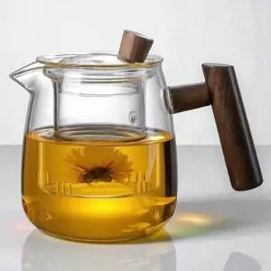 내열유리 차포트 유리 티팟 500ml 거름망 원목 손잡이 내열유리차포트 내열유리티포트