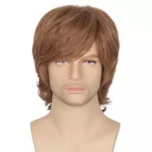 미스 유 헤어 덥수룩한 가발 남성 숏 웨이브 브라운 할로윈 코스프레 60년대 70년대 로커 코스튬