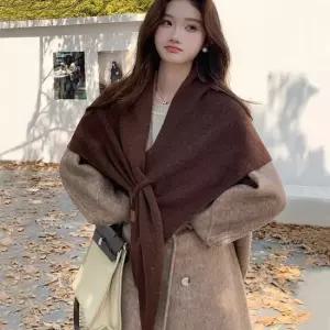 망토 케이프니트 조끼형 니트케이프 니트 그레이 오트밀 넥케 넥카라 페이크카라