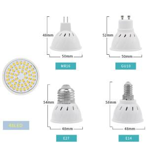 10 개 GU10 MR16 LED E27 E14 램프 스포트 라이트 전구 AC 220V 48 60 80 Bombillas Ampoule Lamparas 실내