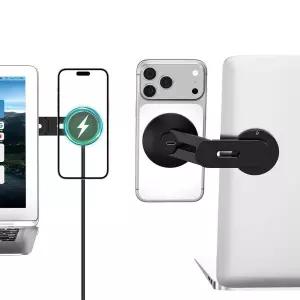CloudValley Magnetic Laptop Phone Holder, 15W Fast Wireless Charger for iPhone 17/16/15/14/13/12  A