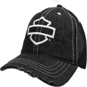 Harley-Davidson 할리데이비슨 남성용 메가 Bar  Shield Frayed 메쉬 트러커 모자 - 블랙 609956