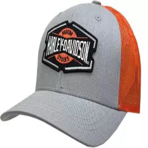 Harley-Davidson 할리데이비슨 남성용 Vital 조절형 스냅백 메쉬 트러커 모자 - Gray/Orange 609948