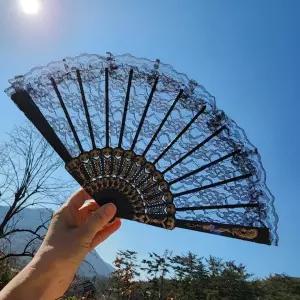 블랙 레이스 접이식 부채 무용 댄스 공연 촬영 소품