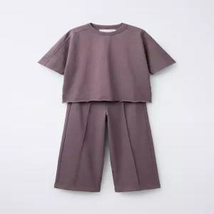 ZARA 헤비 웨이트 티셔츠 및 팬츠 세트 - 다크 핑크로즈 0613/605/664