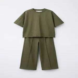 ZARA 헤비 웨이트 너브 티셔츠 및 팬츠 세트 - 카키 0613/605/505