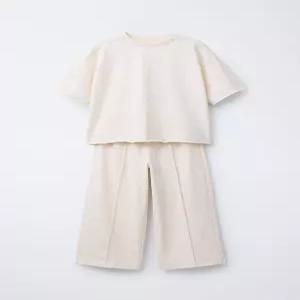 ZARA 헤비 웨이트 너브 티셔츠 및 팬츠 세트 - 크림 0613/605/712
