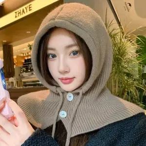 니트 바라클라바 후드 단추 넥워머 겨울패션 후드목도리 후드넥워머 바라클라바 방한템