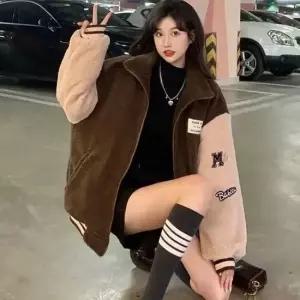 친절한탄씨 여성 뽀글이 야구점퍼 후리스 잠바 바시티 자켓 2색 야구점퍼 여성아우터 여자아우터