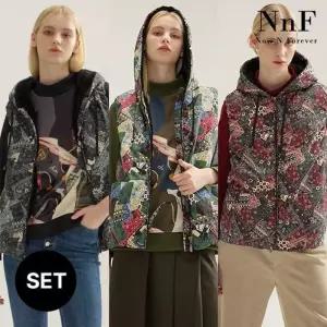 NnF 여성 프린트 패딩조끼 반폴라 티셔츠 2종세트