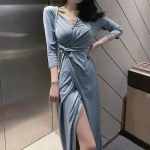 플라워원피스 브이넥 꼬임 랩디자인 롱원피스 밑트임 오피스룩