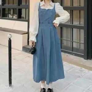 편한원피스 뷔스티에 데님 원피스 상의 절개 핀턱 스커트 A라인