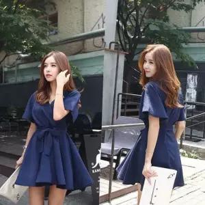 유니크 와이드소매 프릴원피스