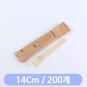 나무포크 14cm 개별포장 200개 포크 일회용포크 칼라포크