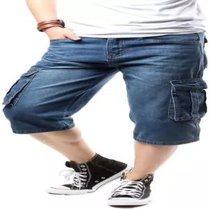 이도피 남성 모터사이클 루즈핏 크롭 작업 청바지 데님 카고 반바지