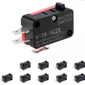 JANDECCN 10Pcs 리드 리미트 스위치 SPDT 1NO 1NC 스냅 액션 마이크로 V-15-1C25