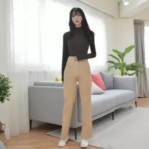 친절한탄씨 TBZ 교복몰 GBM)여성 속밴딩 부츠컷 롱슬랙스 베이지) 여성슬랙스 여성바지 여자슬랙스코디
